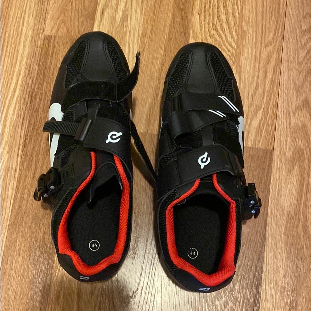 Peloton Black and Red Athletic Cycling Shoes with Rigid Sole